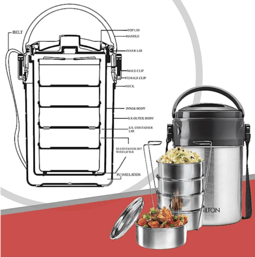 Milton Steel On 5 Tier Insulated Tiffin Box, 360 ml, Silver - Image 3